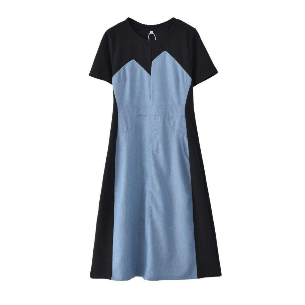Casual Midi Dress Short Sleeves with Denim